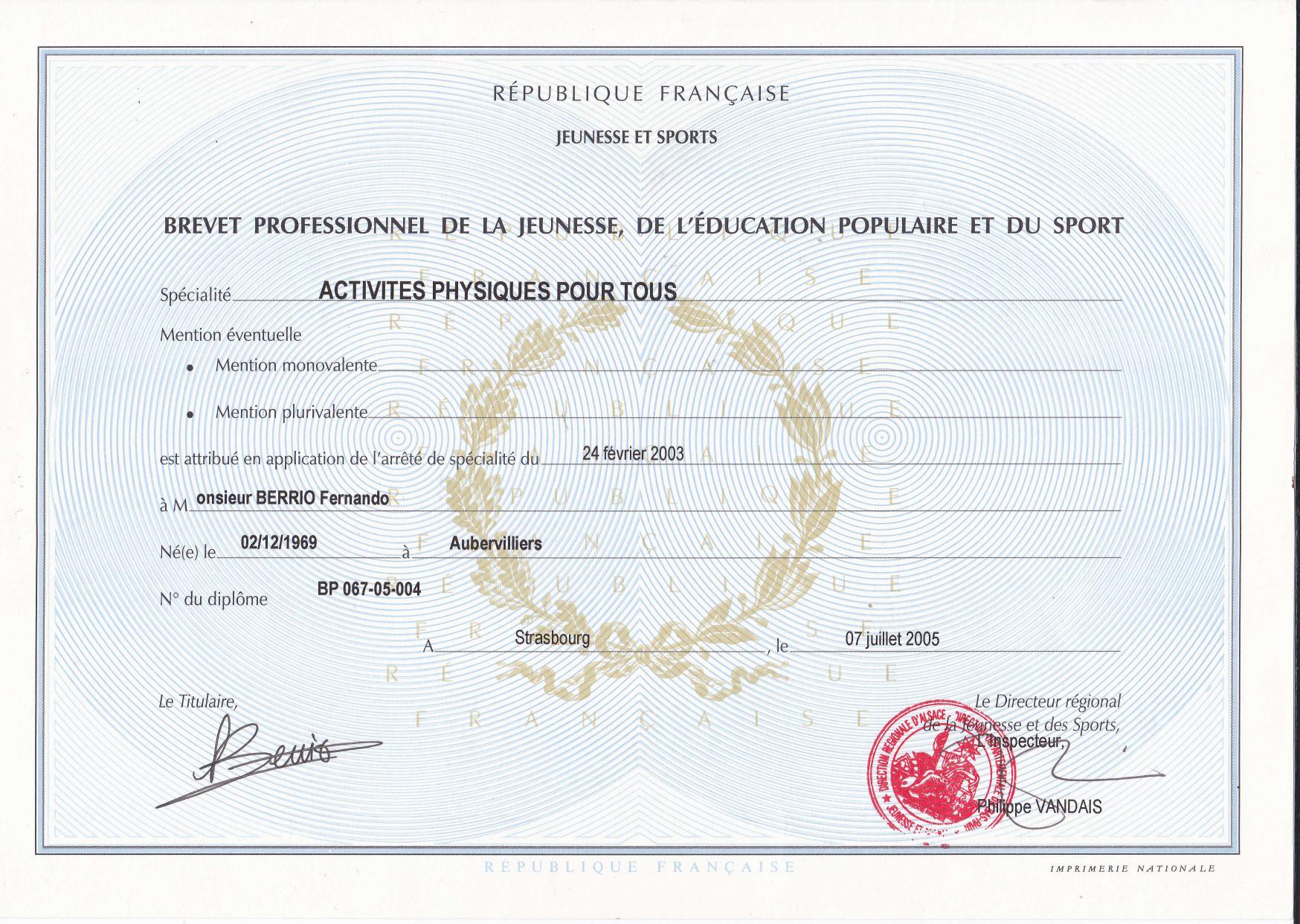 Brevet d'État Éducateur Sportif