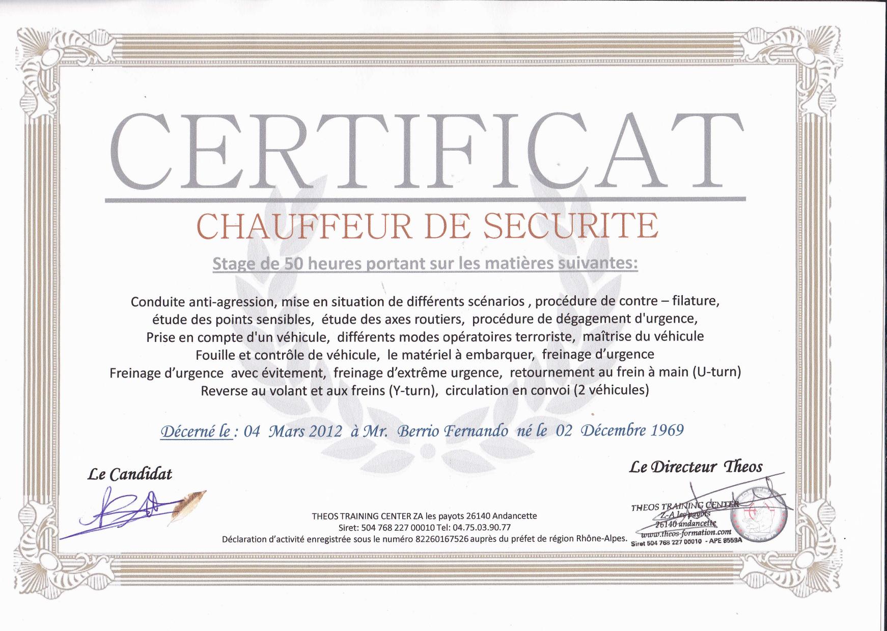 Chauffeur de Sécurité APR